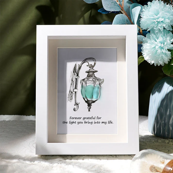 Grateful For The Light You Bring Into My Life Sea Glass Framed Art