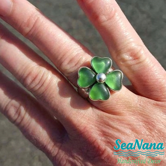 🍀Unique Green Sea Glass Ring: Wear Your Lucky Charm from the Sea