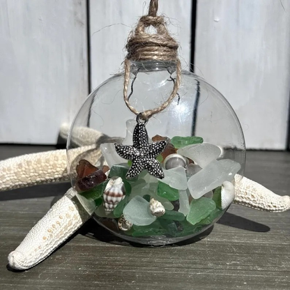 Sea Glass and Shells • Christmas Coastal Bauble Decoration