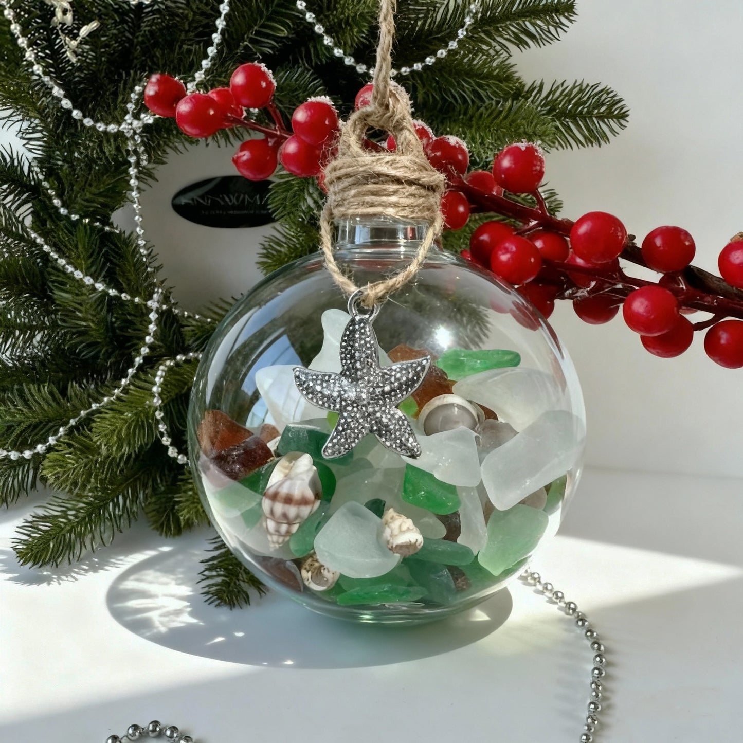 Sea Glass and Shells • Christmas Coastal Bauble Decoration