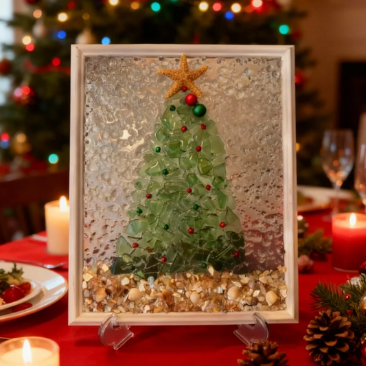 🎄Handcrafted Sea Glass Christmas Tree Art– Coastal Charm with Luxe Beachy Festive Flair🎄