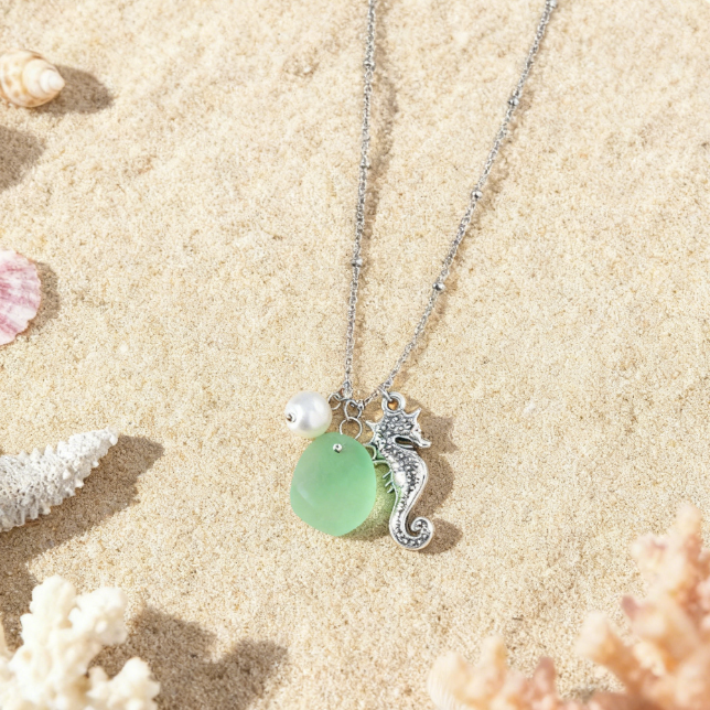💯The most popular marine gift💝Coastal Reflections🎉——Healing Series of Sea Glass Pendant Necklaces💫