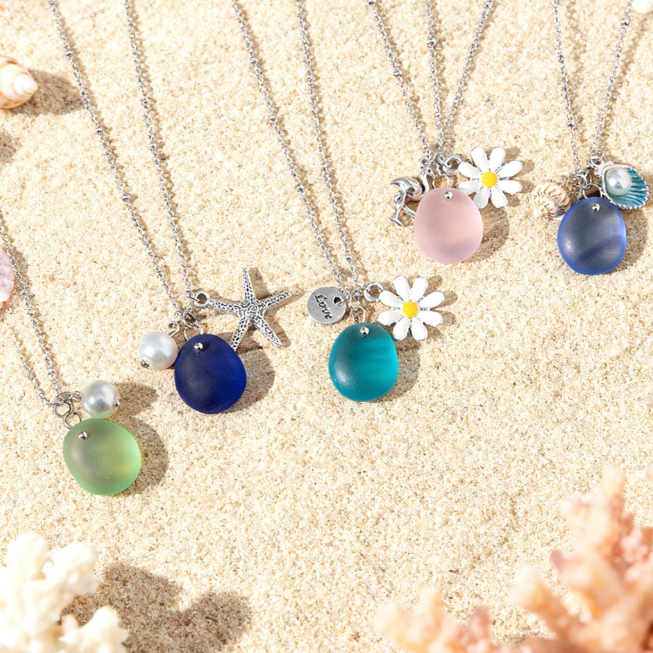 💯The most popular marine gift💝Coastal Reflections🎉——Healing Series of Sea Glass Pendant Necklaces💫