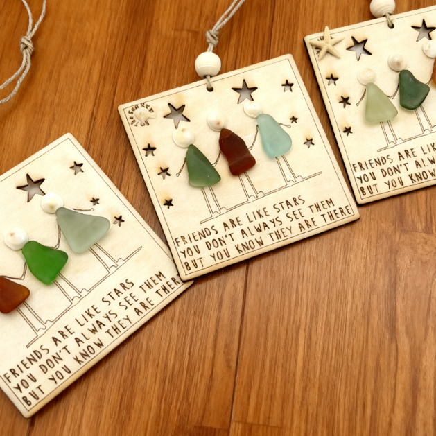 🎁🌊Sea Glass Friendship ornament-Friends are like stars🌟