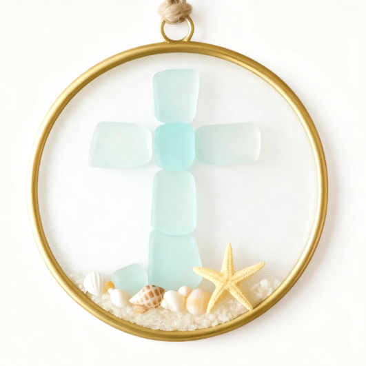【NEW!】Sea Glass Cross Ornament
