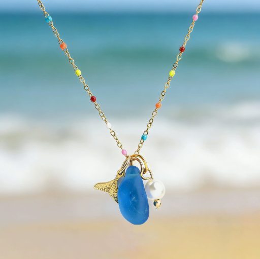 The Ocean Muse Collection: Colorful Enamel & Sea Glass Charm Necklaces