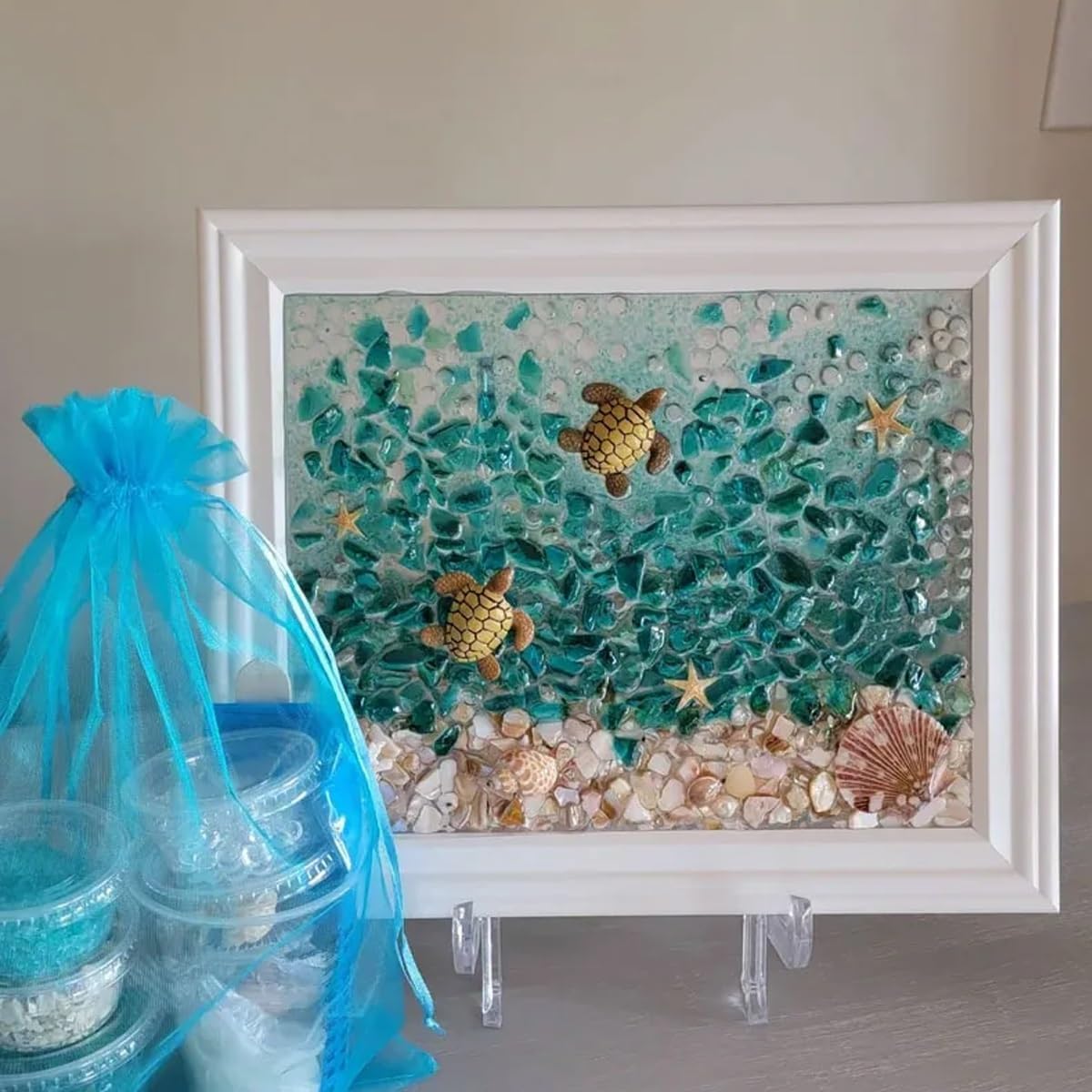 Sea Glass Art Kit for Adults - DIY Resin Beach Photo Frame, Home Decoration Kit (Sea Turtles)