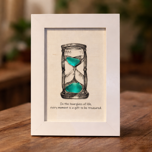 Life's Filled Hourglass Quote Sea Glass Framed Art
