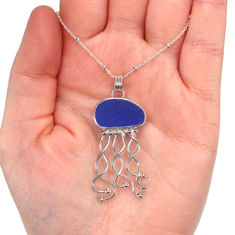 Cobalt Sea Glass Jellyfish Necklace
