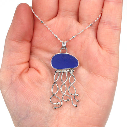 Cobalt Sea Glass Jellyfish Necklace