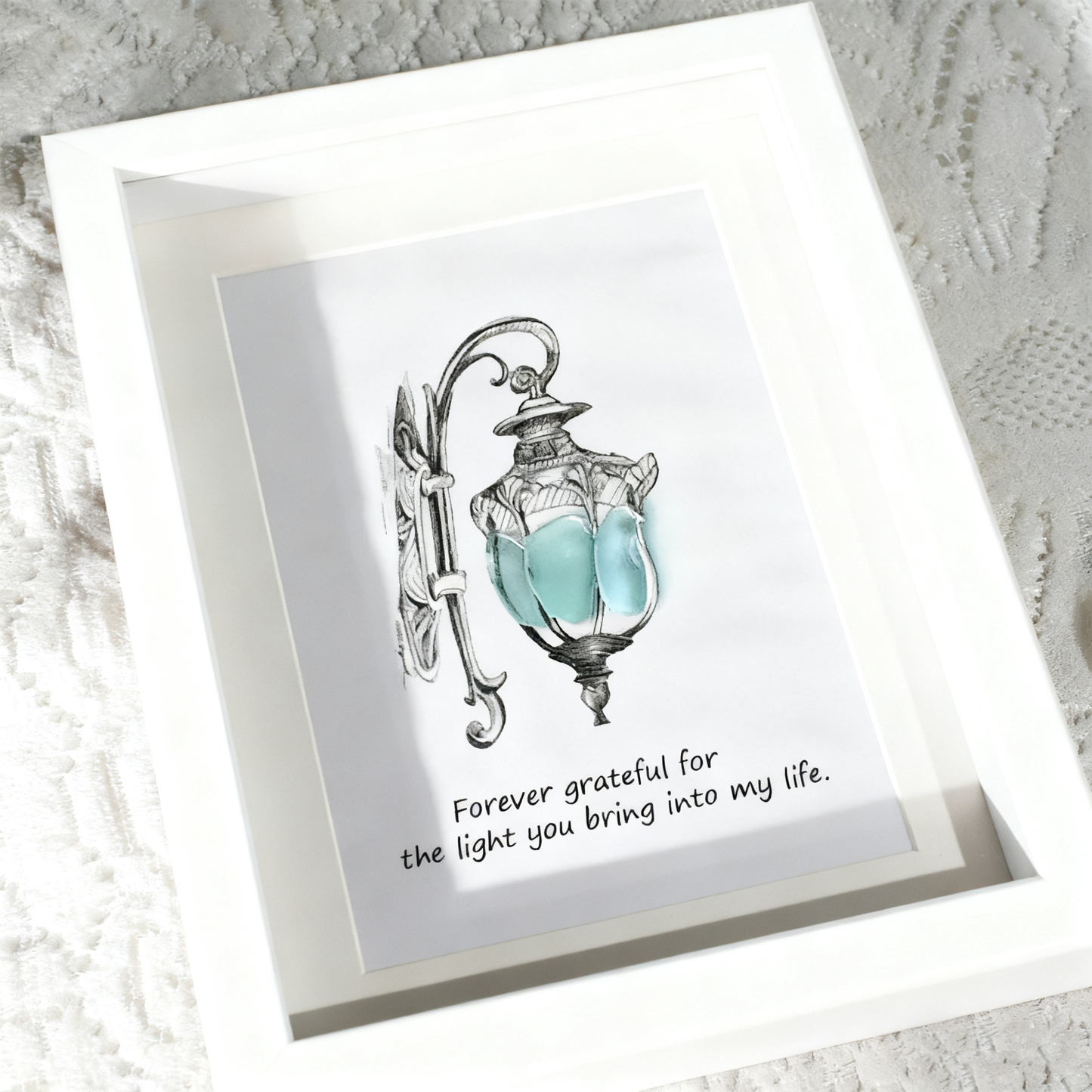 Grateful For The Light You Bring Into My Life Sea Glass Framed Art