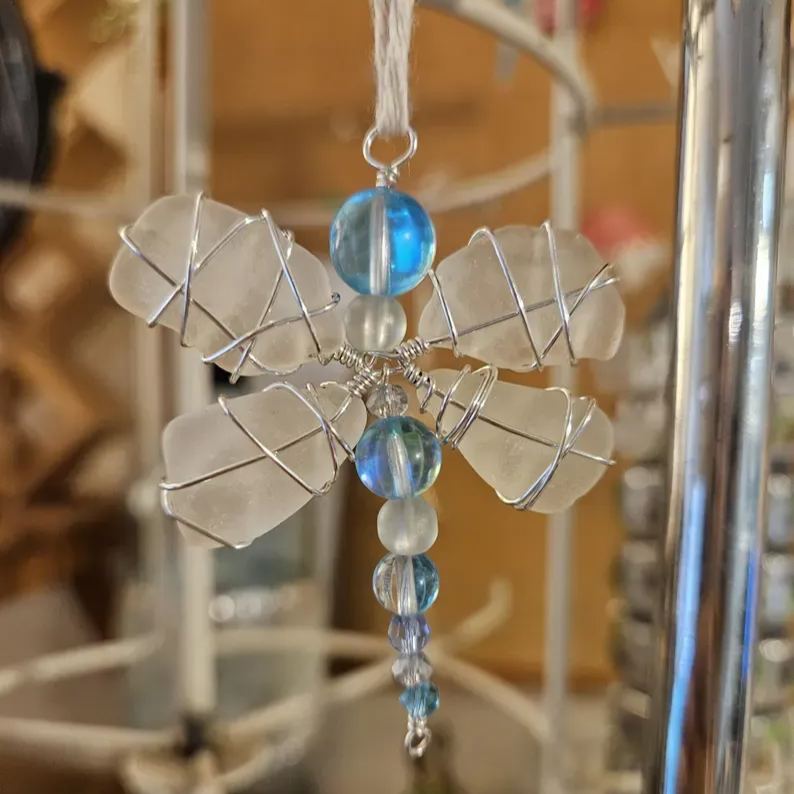 Sea Glass Dragonfly Ornament