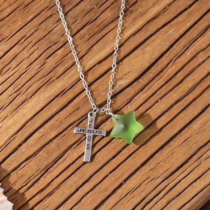 ✝️Pentagram Sea Glass Necklace